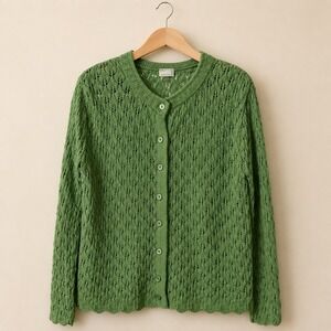 Vintage Haband Women's Green Open-Knit Cardigan Size S Made in USA